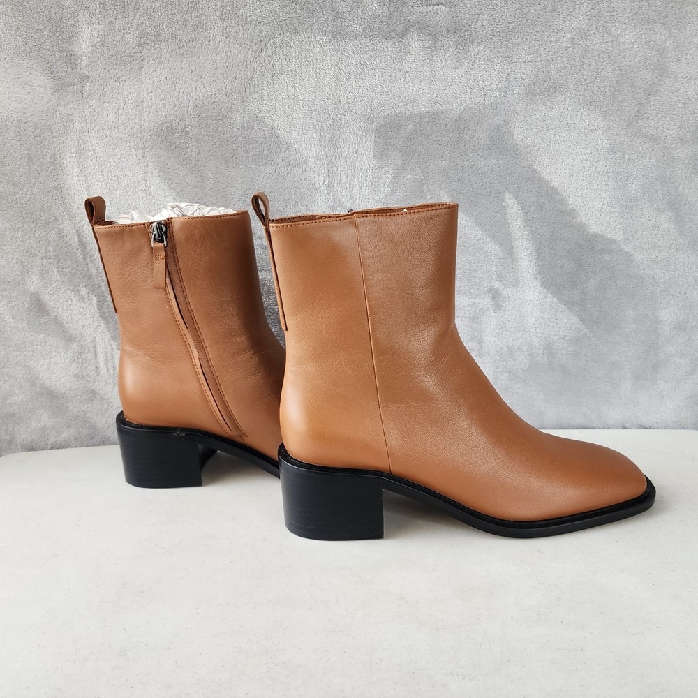 Everlane The City Boots Womens Size 9.5 Saddle Brown Leather Ankle Heel Zip NIB - Picture 5 of 13